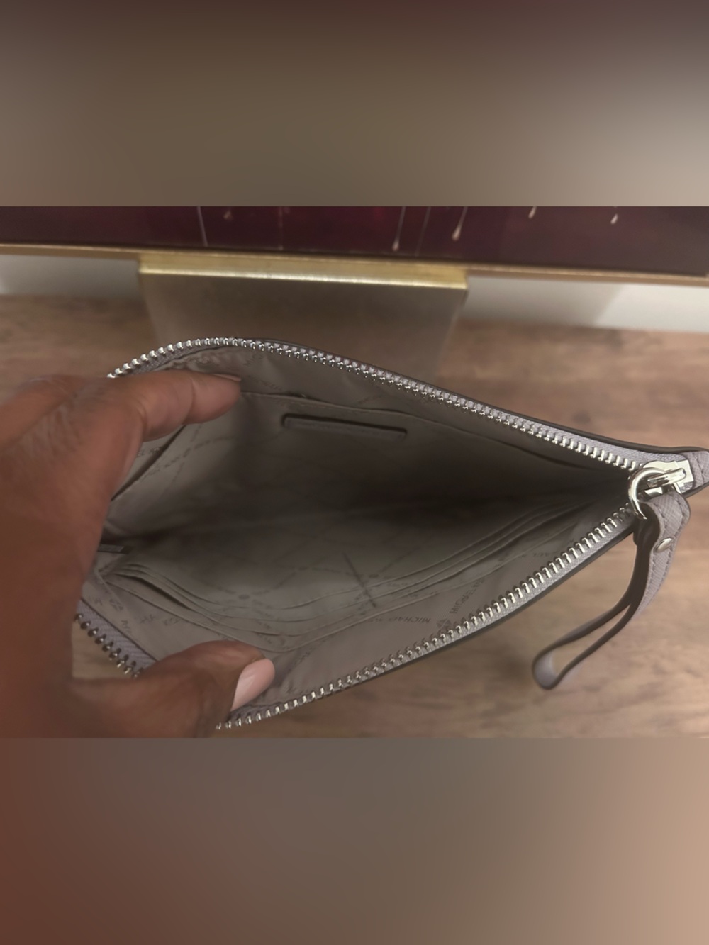 Michael Kors Silver-Accent Lilac/Gray Studded Wristlet - Picture 6 of 6